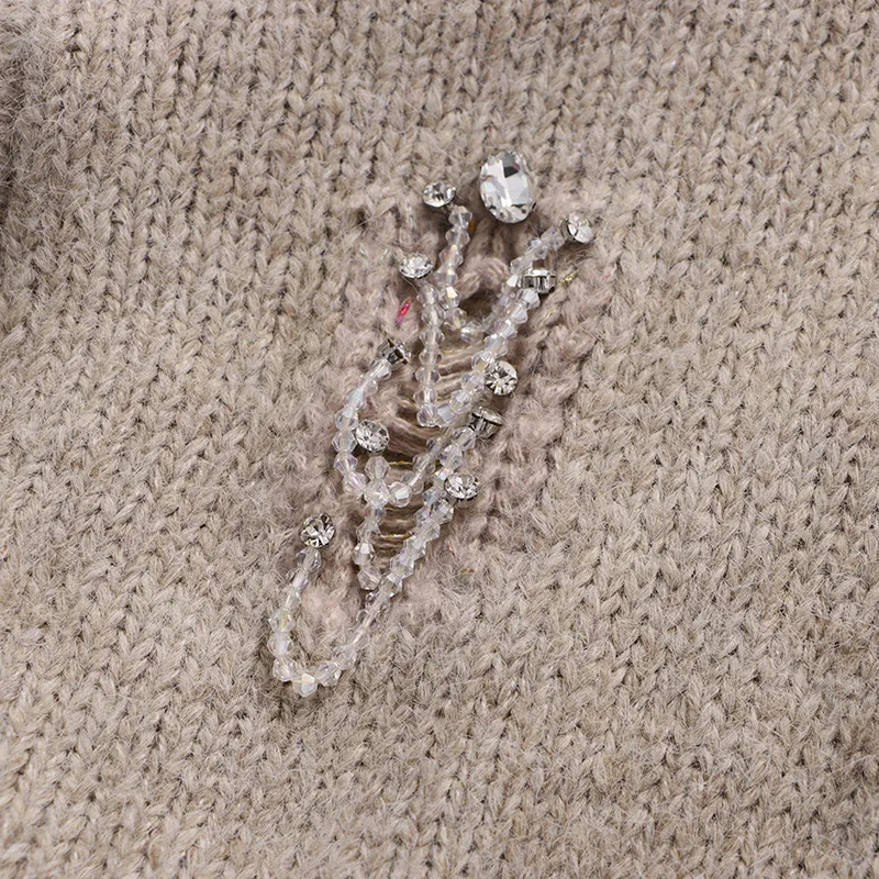 EAEOVNI Vintage Hollow Out Knitted Cardigan Women Fashion V Neck Contrast Color Streetwear Loose Sweater Coat Autumn Winter New