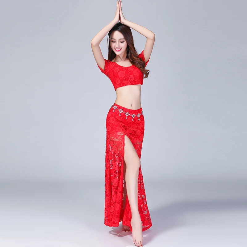 

Belly Dance Practice Clothes New Beginner Performance Clothes Practice Sexy Lace Skirt Set