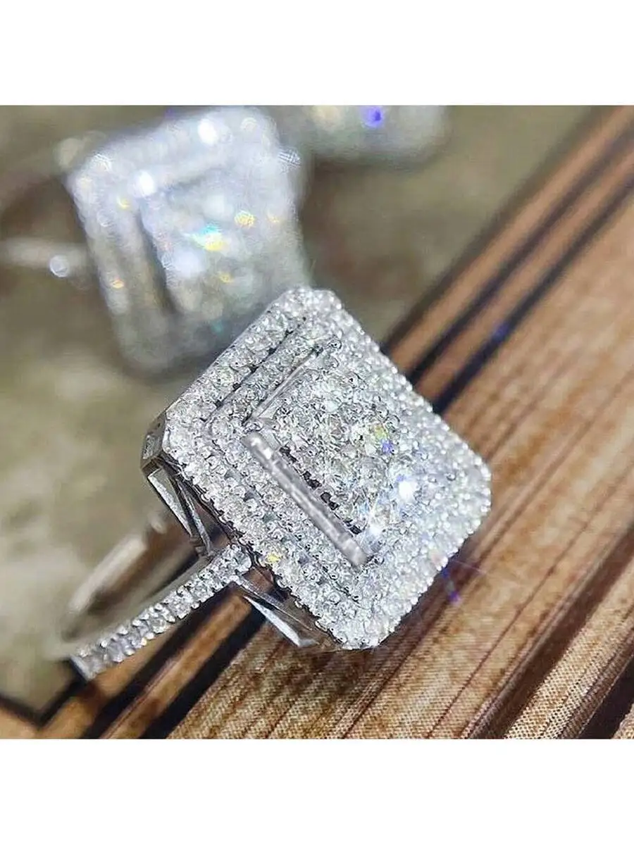 

Luxury Alloy Cubic Zirconia Square Pave Setting Engagement Ring For Women