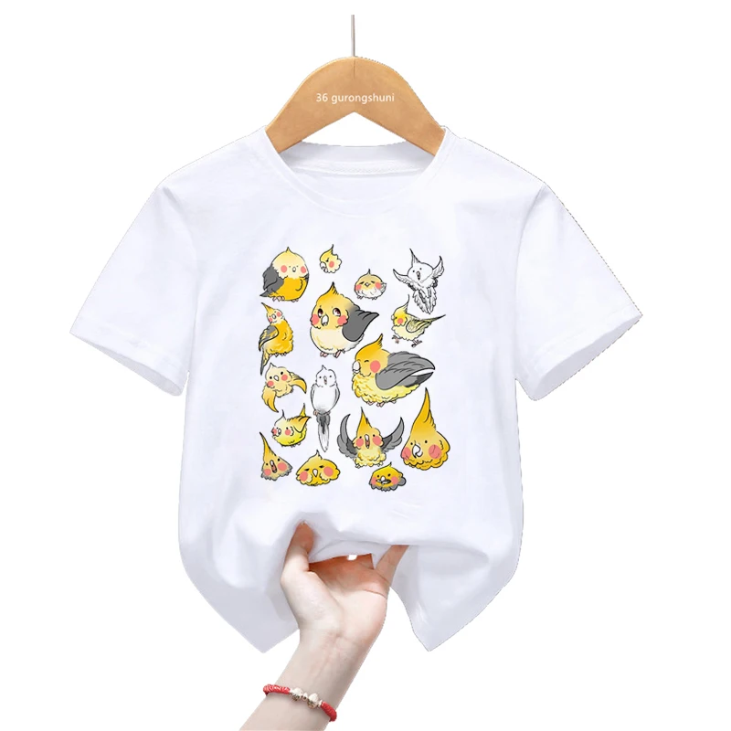 Camiseta con estampado de Arte de loro cacatúa para niñas y niños, camiseta divertida de cielo estrellado, ropa para niños, camisetas de moda de verano