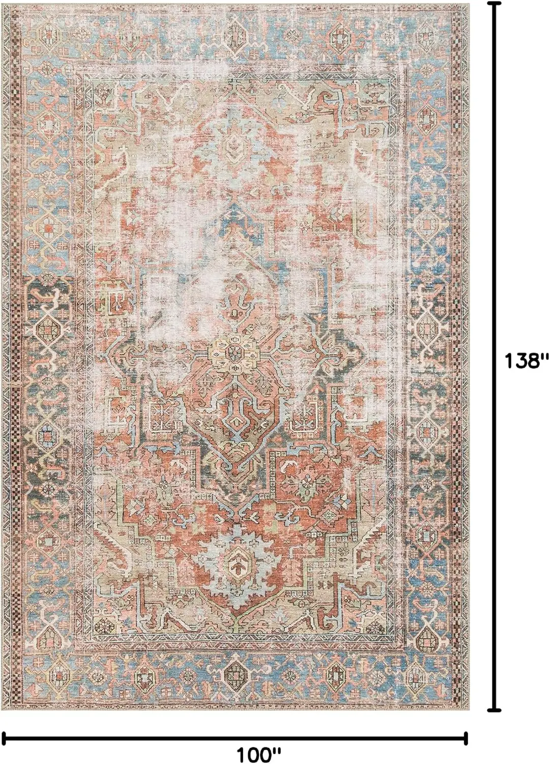 Polypropylene Area Rug, Modern Transitional Pattern Floor Carpet For Living Room Dining Area And Bedroom, Durable Non Shedding Large Indoor Mat, Terracotta And Sky Single Pack - view 2