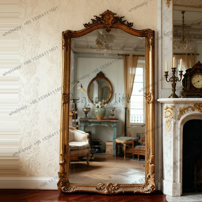 American carved floor mirror retro living room against the wall French cloakroom dressing fitting mirror