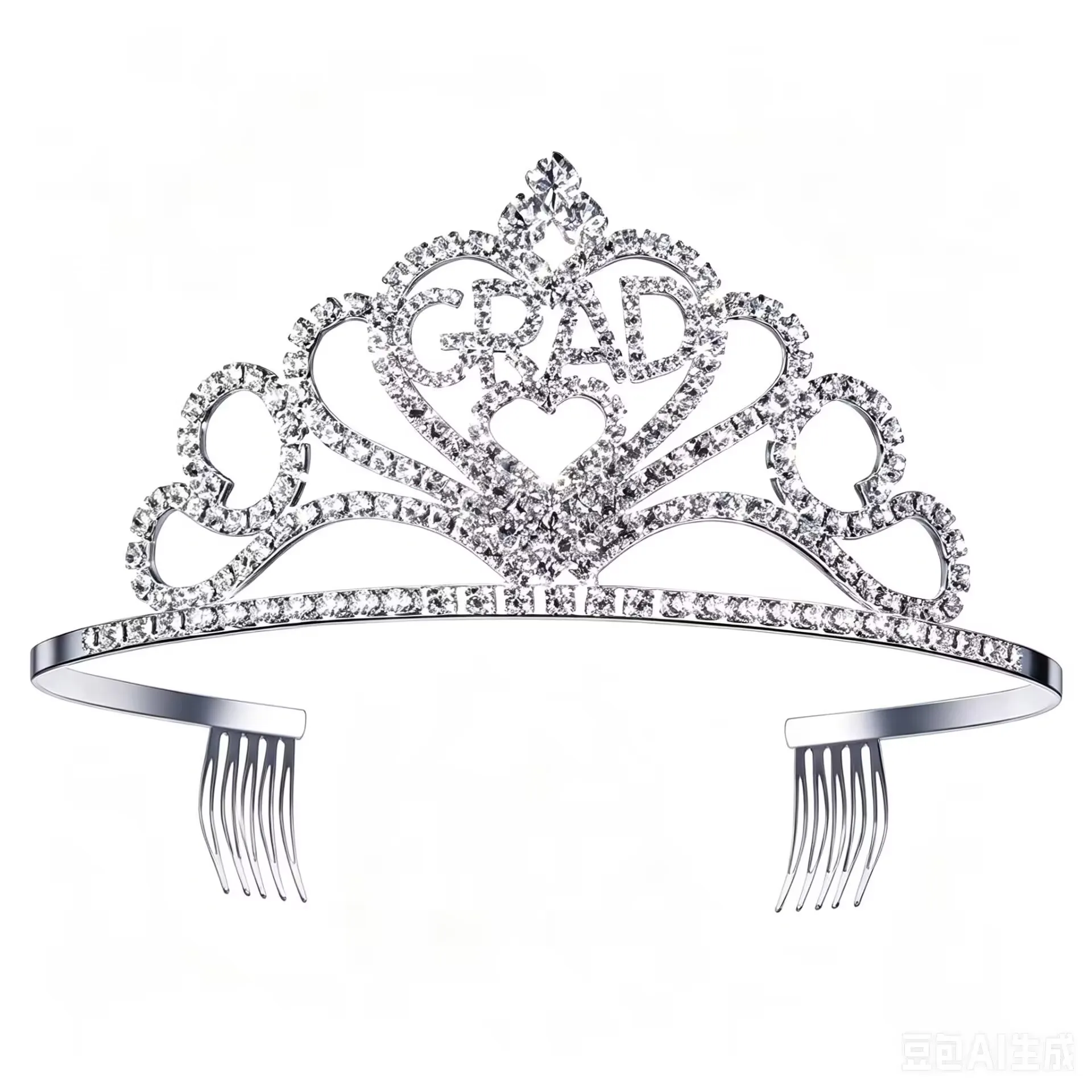 Silver Crystal Graduation Tiara Crown with "GRAD" Lettering, 10cm Height Rhinestone Hair Comb for Graduation Party