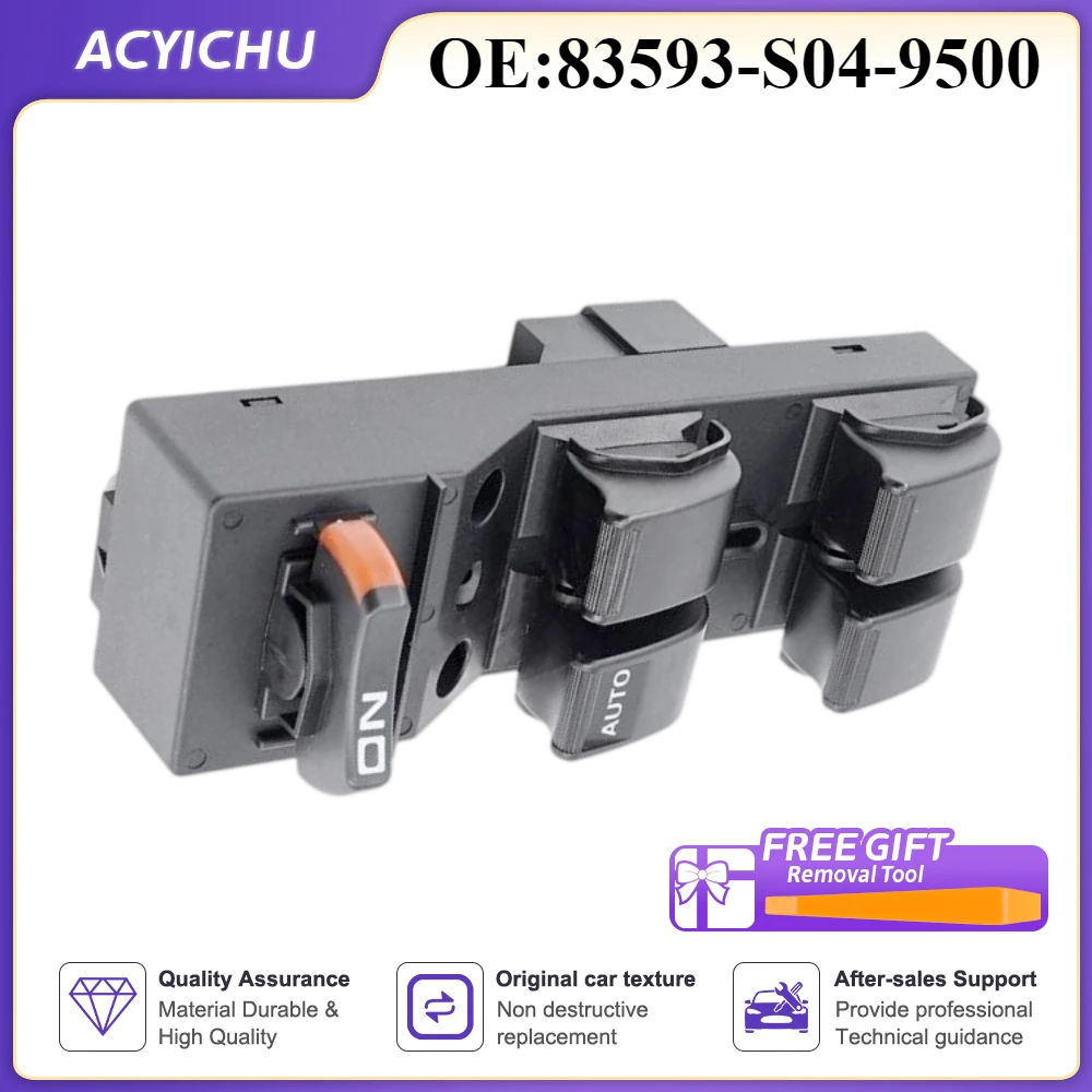 Front Left Electric Master Window Switch Lift Button 83593-S04-9500 83593S049500 For Honda Civic CX EX HX LX Si 4 Door 1996-2000