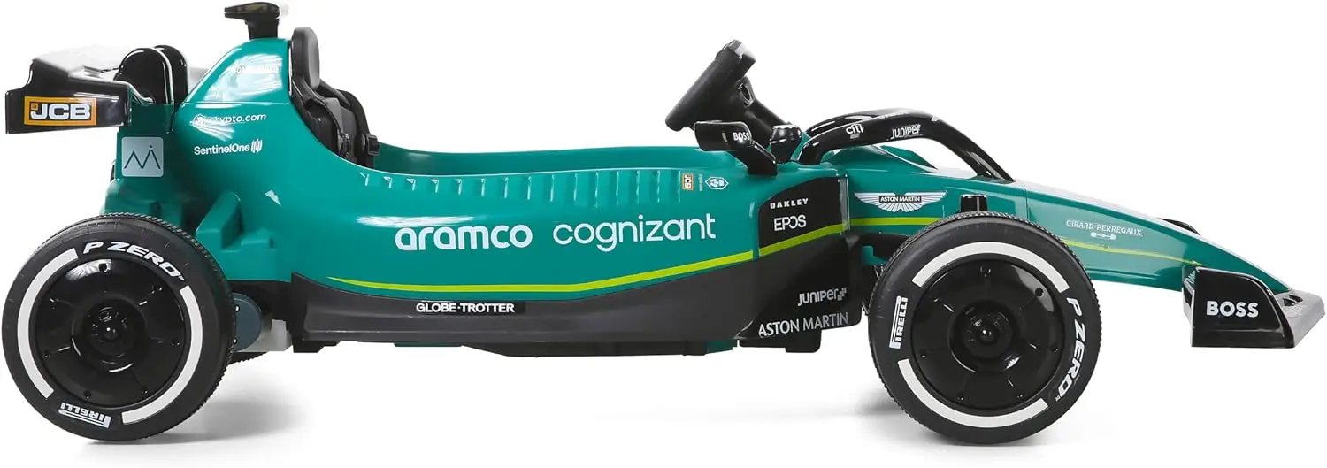 Voiture de course d'équipe Aston Martin Aramco Fórmula Uno 12 V pour 3 à 8 ans, avec télécommande