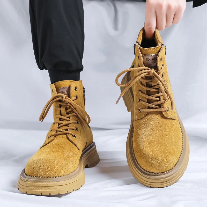 

New Men's High-top Boots, High-quality Men's Leather Shoes, Fashionable Outdoor Sports Shoes,Men's Lace-up Anti-slip Ankle Boots