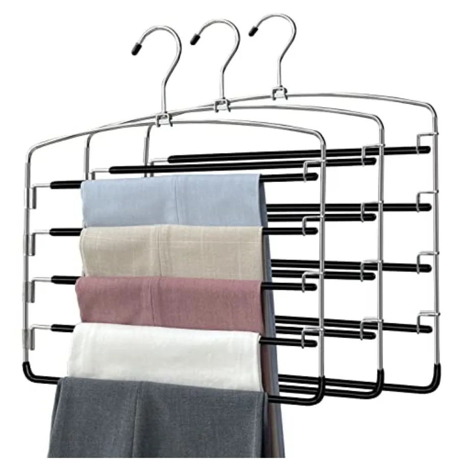 

Pants Hangers 3 Pieces5 Tier Closet Organizers and Storage Clothes Hanger Hangers Space Saving with Swing Arm Multiple Metal Ha