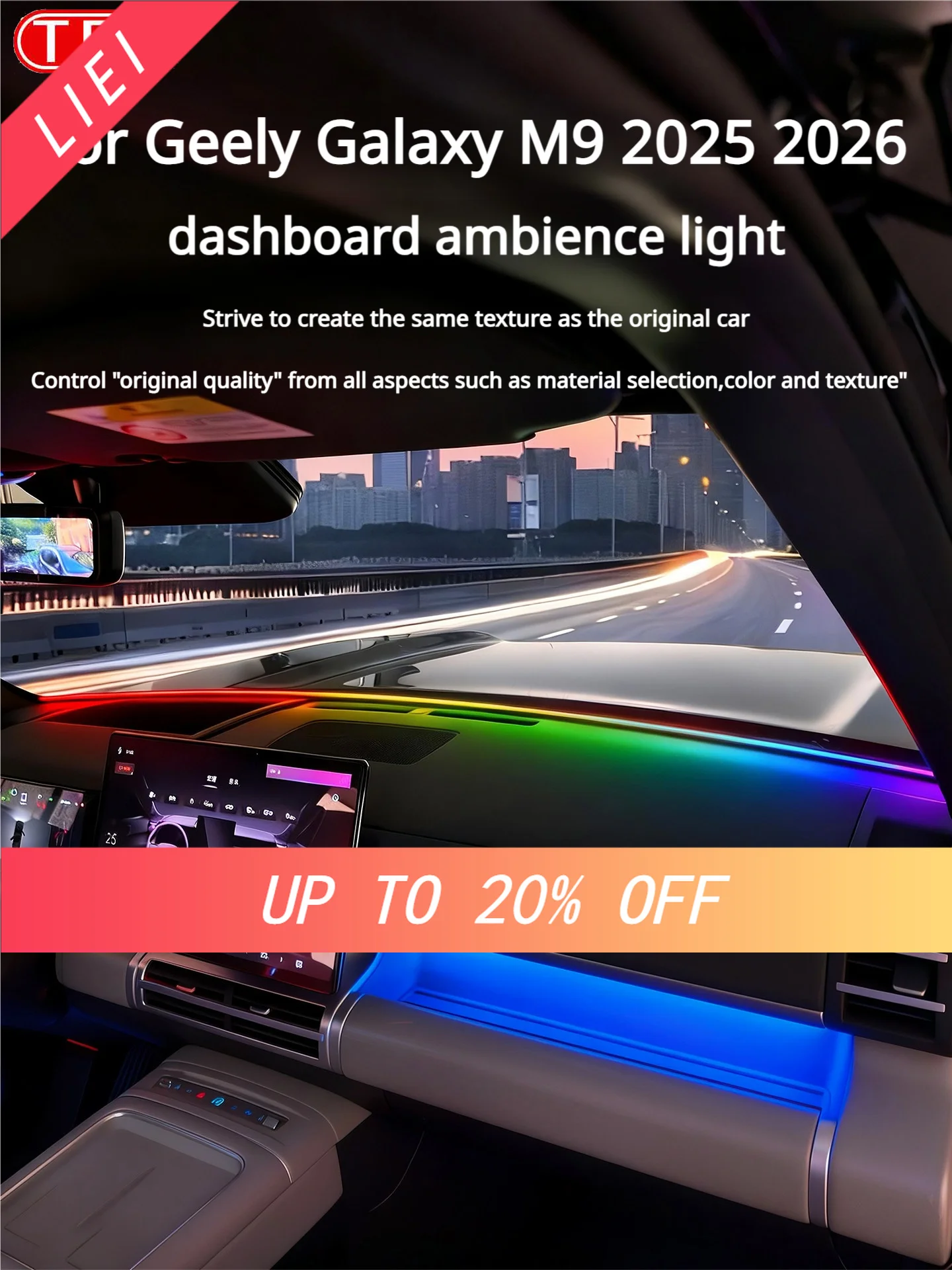 LIEI For Geely Galaxy M9 2025 2026 Car Styling Dashboard Ambient LED Light USB Streamer Multicolor Plug-and-Play Interior Access