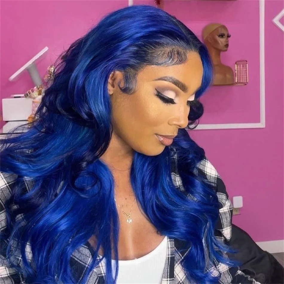 Royal Blue 13x6 HD Lace Frontal Wigs For Women Brazilian Pre Plucked Blue 13x4 Body Wave Transparent Lace Front Wigs Human Hair