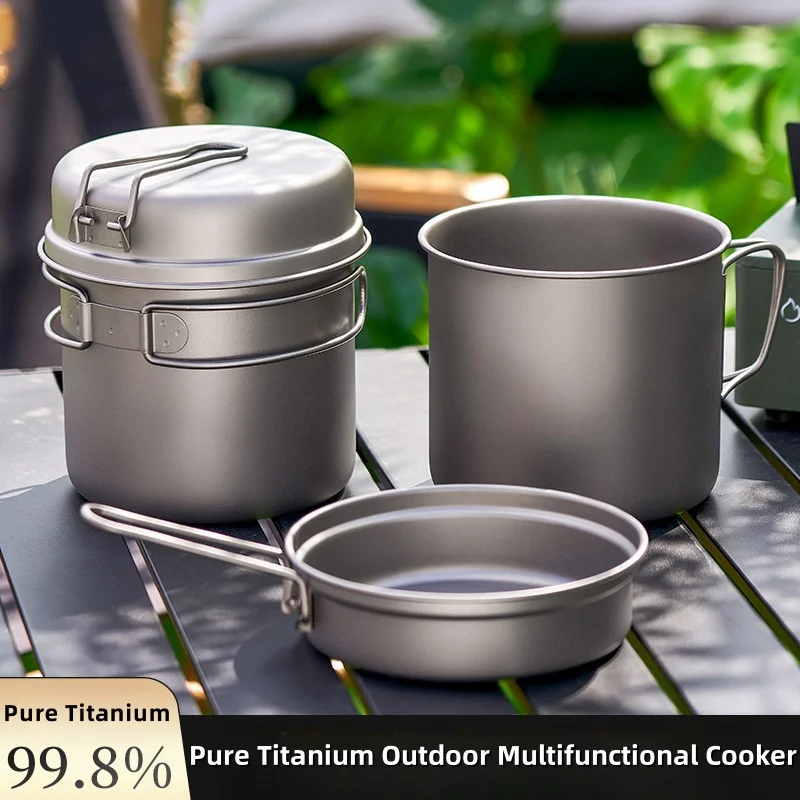 Sartén de titanio puro para exteriores, fiambrera para acampar, utensilios de cocina ecológicos, utensilios de cocina para Picnic, olla para sopa, nuevo