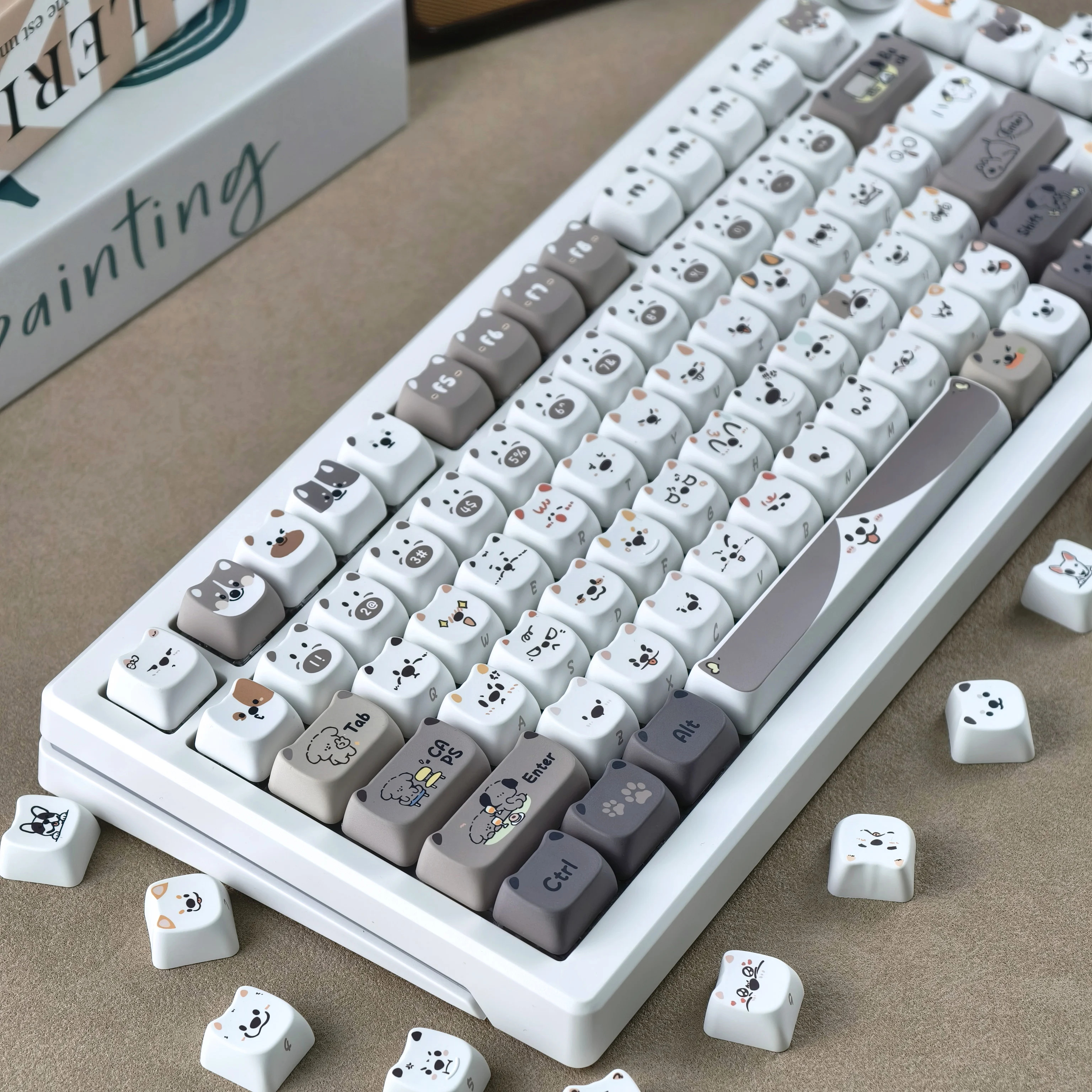 MAIMOOO Keycap  Puppy Team MAO Set AULAF75/F99 White Cute Keyboard Keycaps Personalized customization Black White Key Cap