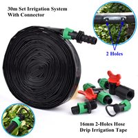 30m/Set 16mm 2-Holes Rain Drip Irrigation Hose Agriculture Greenhouse Fertilization Irrigation Sprinklers Garden Watering System