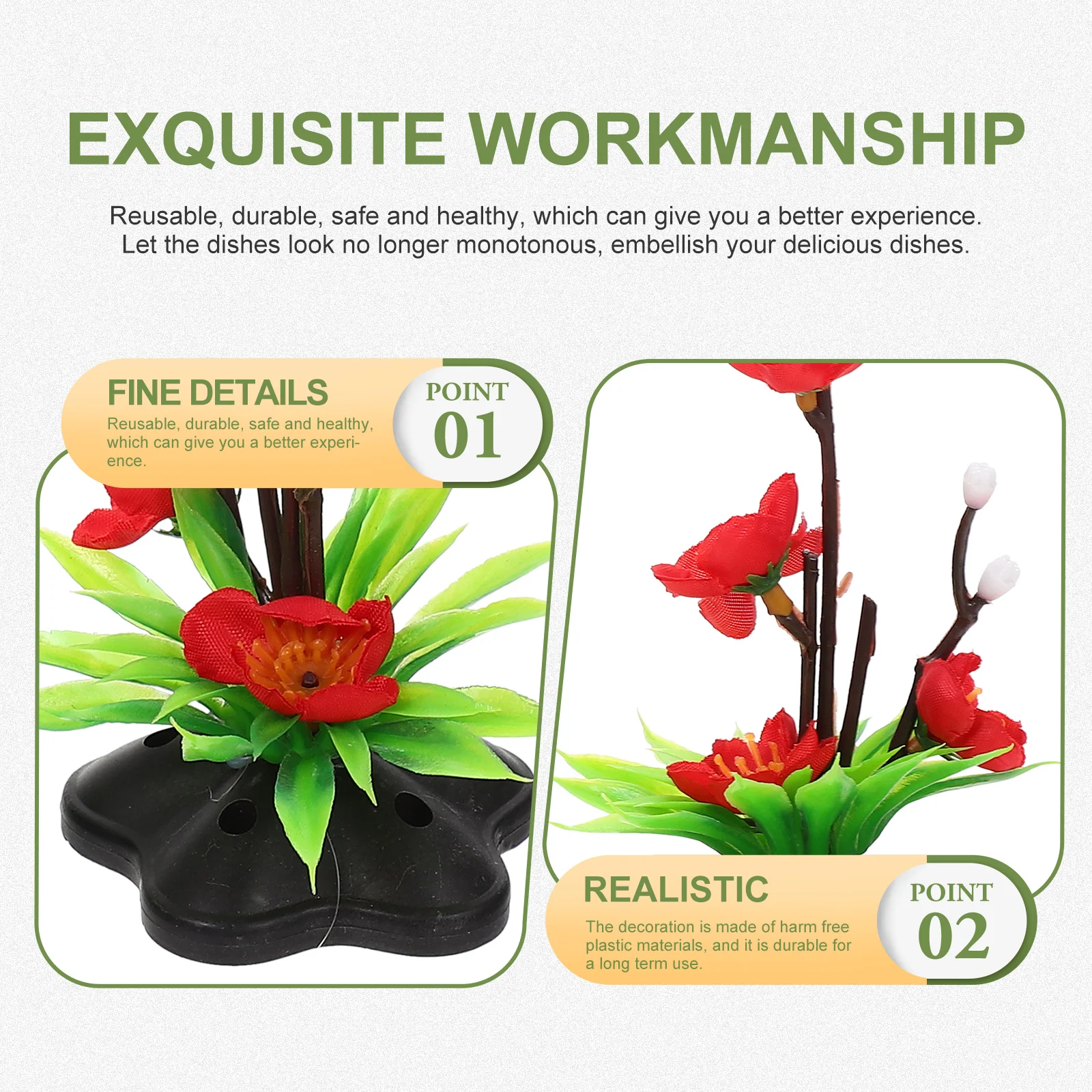 

2Pcs Plum Blossom Fake Flower Sushi Dish Decoration Sashimi Plate Decor Reusable Food Dish Adorn Fake Flowers