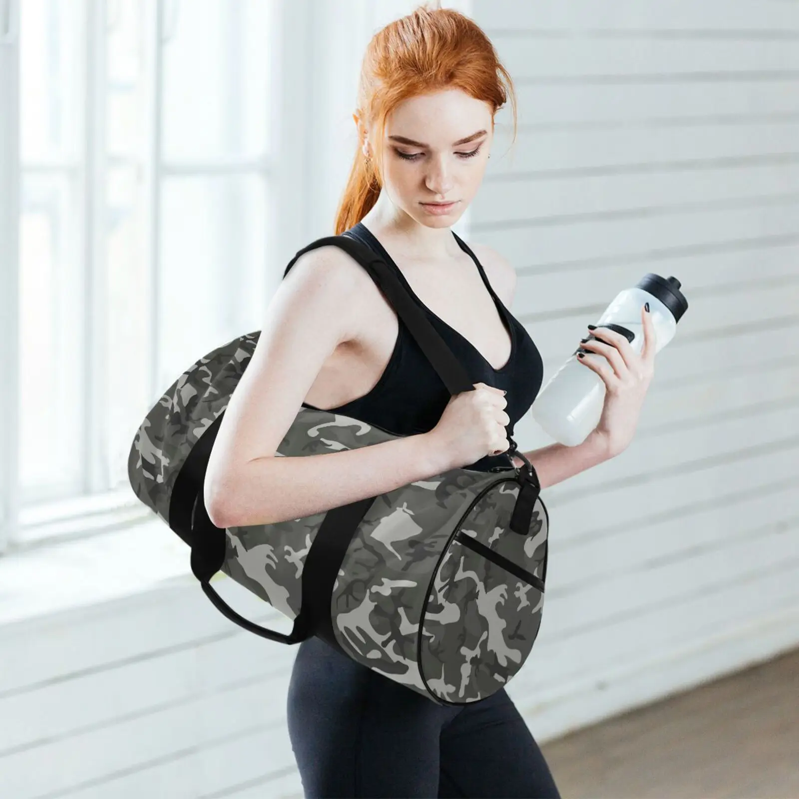 Saco de ginástica de impressão de camuflagem para homens e mulheres, saco de treinamento fitness, mochila de viagem ao ar livre, bolsa de esportes para ioga, 2024