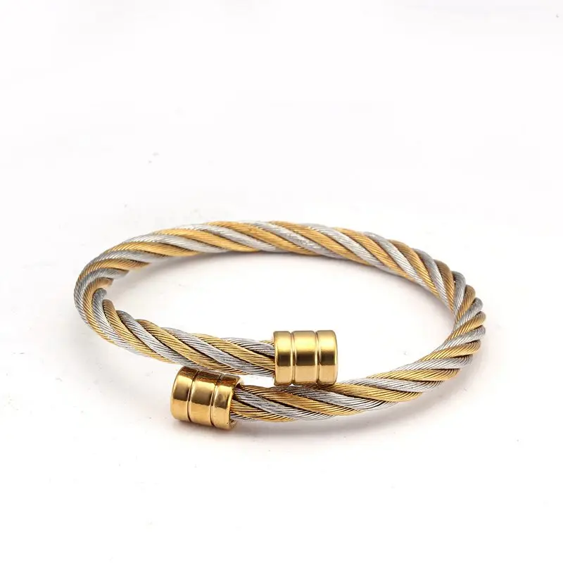 Luxury Stainless Steel Braided Open Men Women Charm Cuff Bracelets Set Trendy Chain Link Sporty Wrap Bracelets Bangles