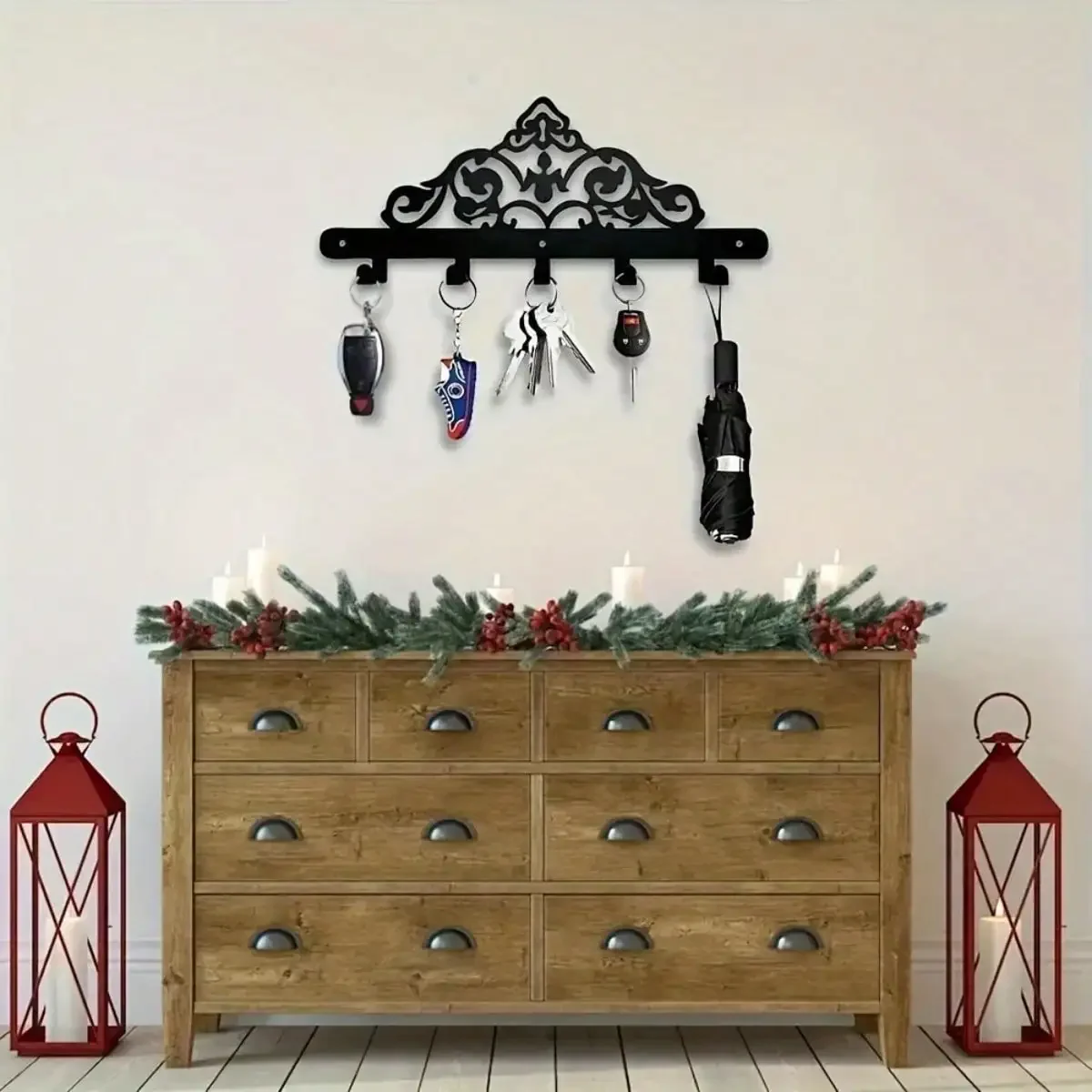 5‑Hook Heavy‑Duty Cast Iron Key Holder, Powder‑Coated Wall Organizer, Space‑Saving Entryway Decor, Housewarming Holiday Gift