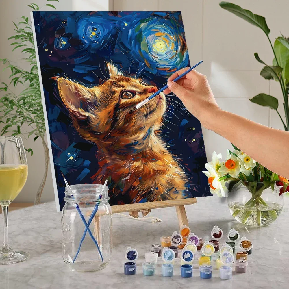 

121876 DIY hand drawn graffiti painting of cats under the starry sky, suitable for holiday leisure creation, holiday gift