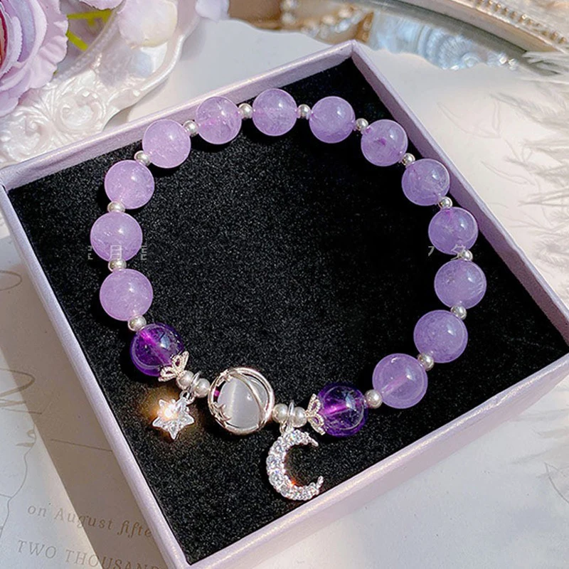 Starry Cat's Eye Stone Bracelet For Female Girls Niche Design New Grey Moonlight Star Moon Crystal Bracelet Jewelry Accessories