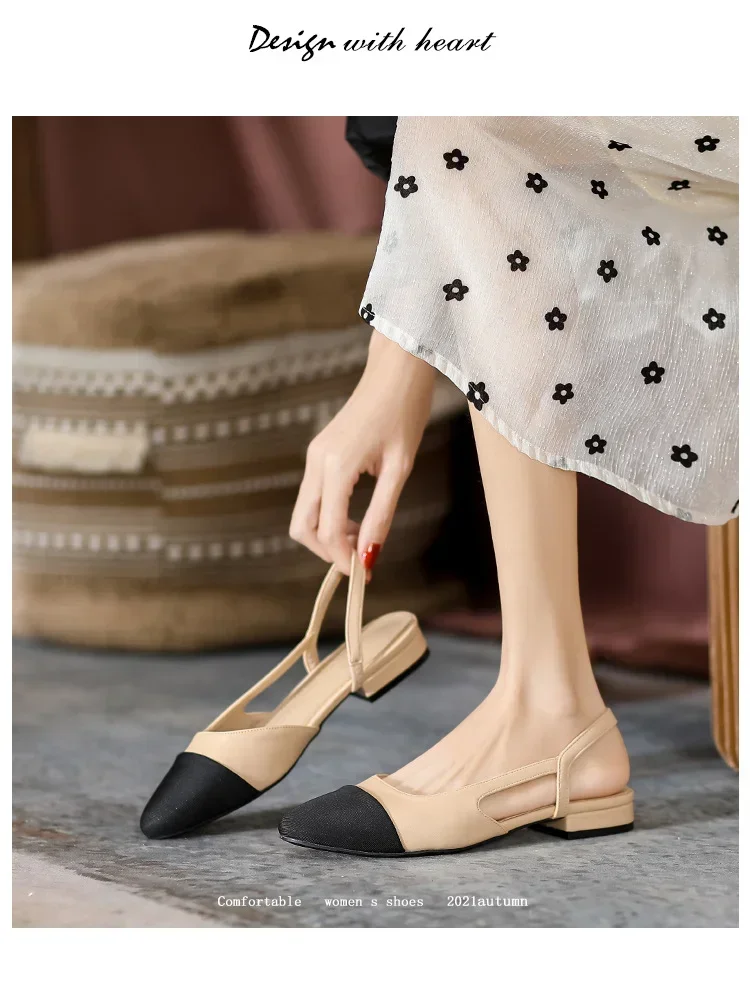 2024 New Pointed Toe Sandals Fashion Low&High Square Heels Flat Shoes  Chaussure Slingback Sandals