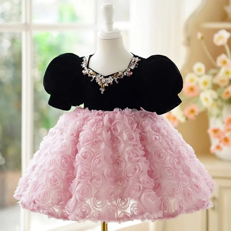 Girls' Sequin Long Sleeve Princess Dress Christmas Birthday Party Piano Toddler Pageant First Birthday Cute Baby Girl Dress