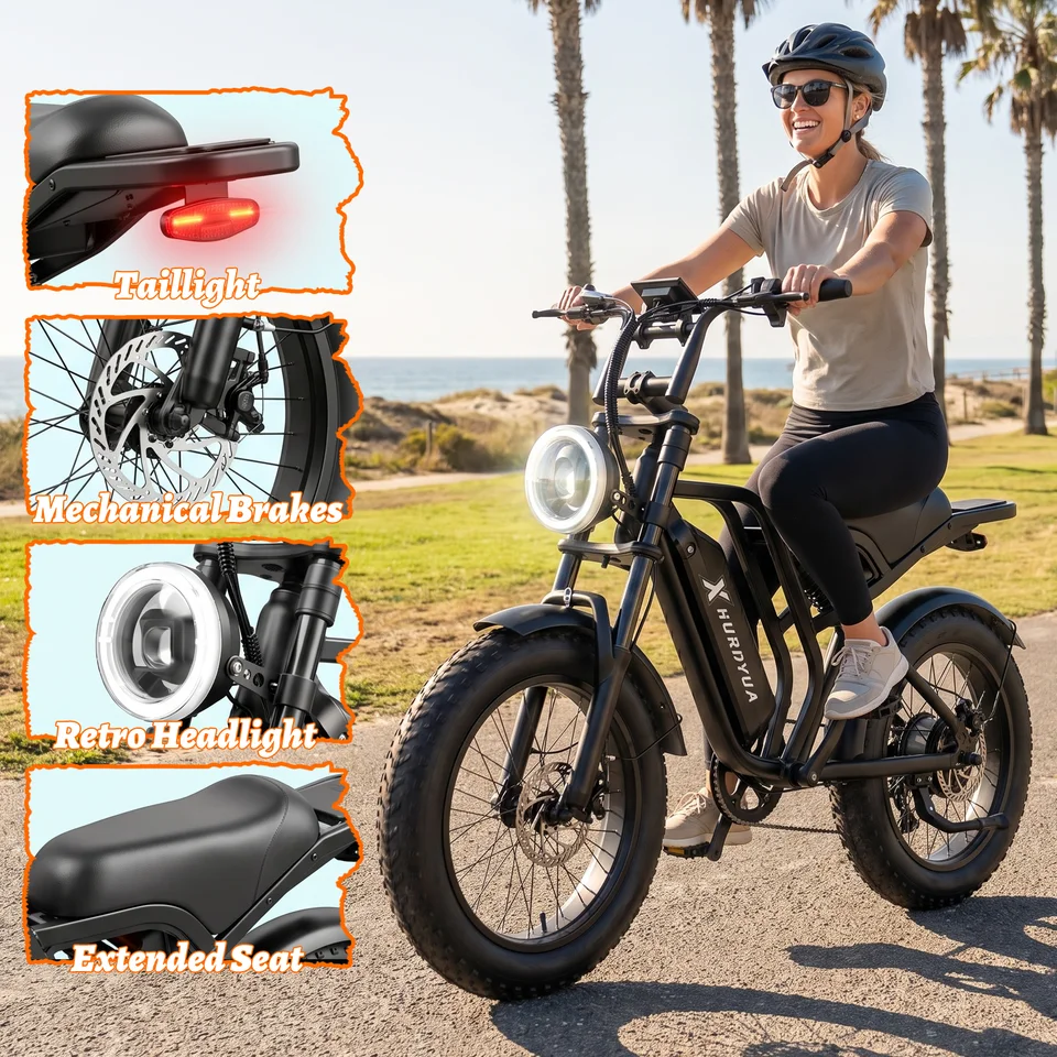 XHURDYUA Electric Bike for Adults 1500W Peak 20"x4" All-Terrain Fat Tire Dirt E-Bike | 48V 15Ah Removable Battery, Dual Suspension, 7-Speed Commuter Bicycle with LED Display, UL 2849 Certified image 7