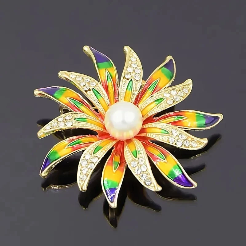 

New Sunflower Brooch Women's Suit Neckline Corsage Cardigan Enamel Pin Dress Anti-Exposure Clothes Accessories Pearl Jewelry 149