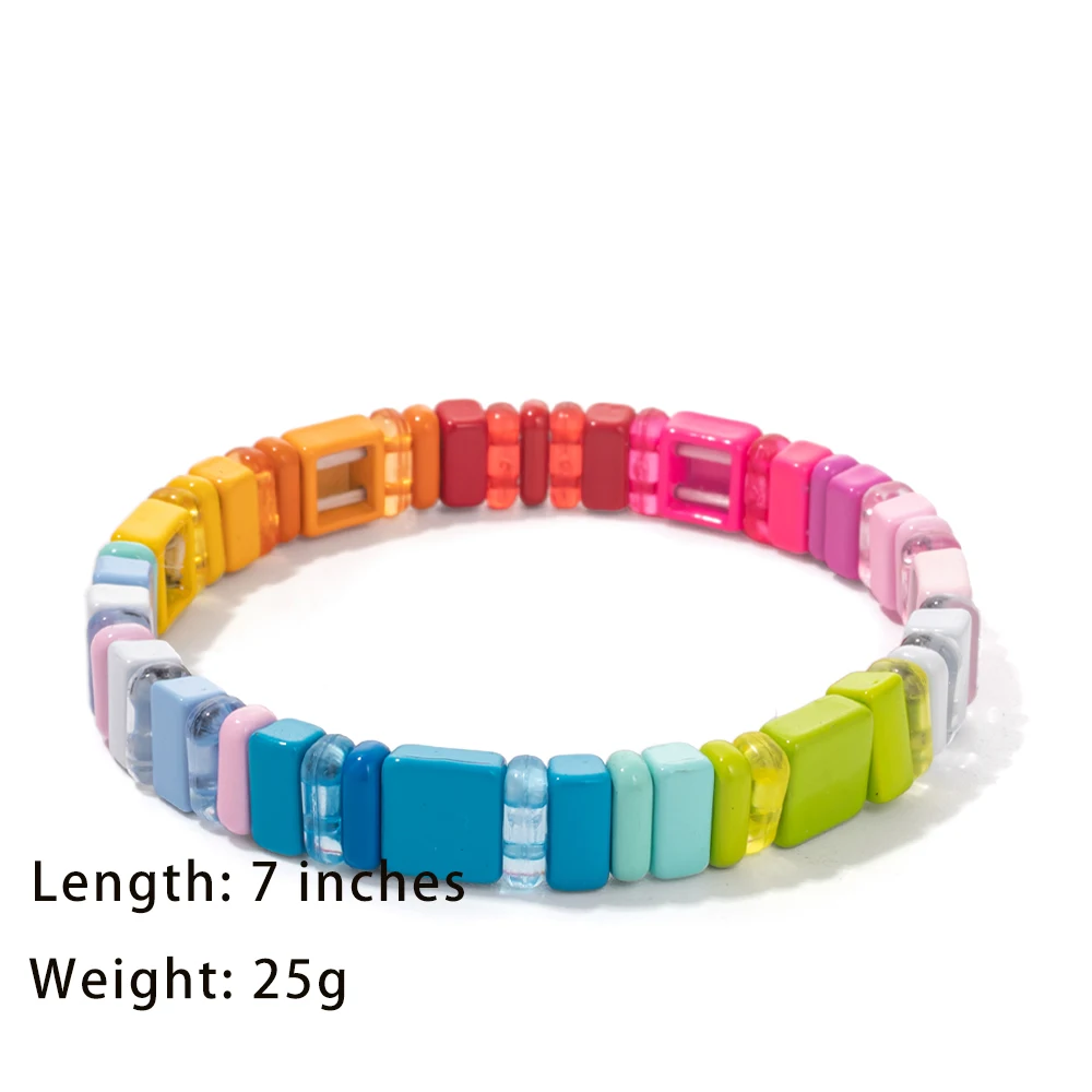 2022 New Design Colorful Elastic Bracelets For Women Rianbow Acrylic Shiny Bracelets Bohemian Metal Bracelets Beads Jewelry