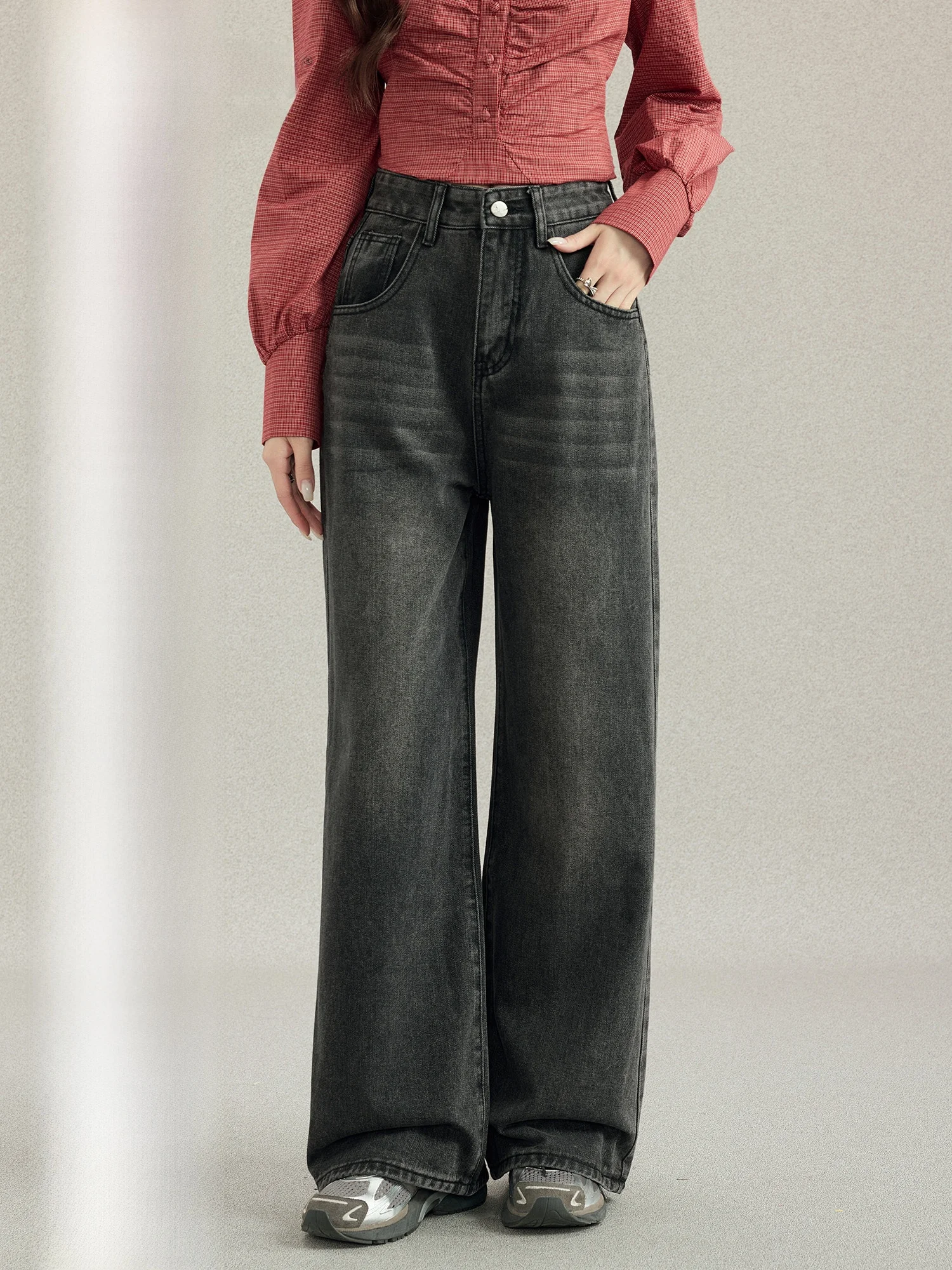 

Джинсы Meng Xiaoqi в американском ретро-стиле, с высокой талией, прямые, женские, свободные, зауженные, широкие штанины, длинные брюки, осенний сезон