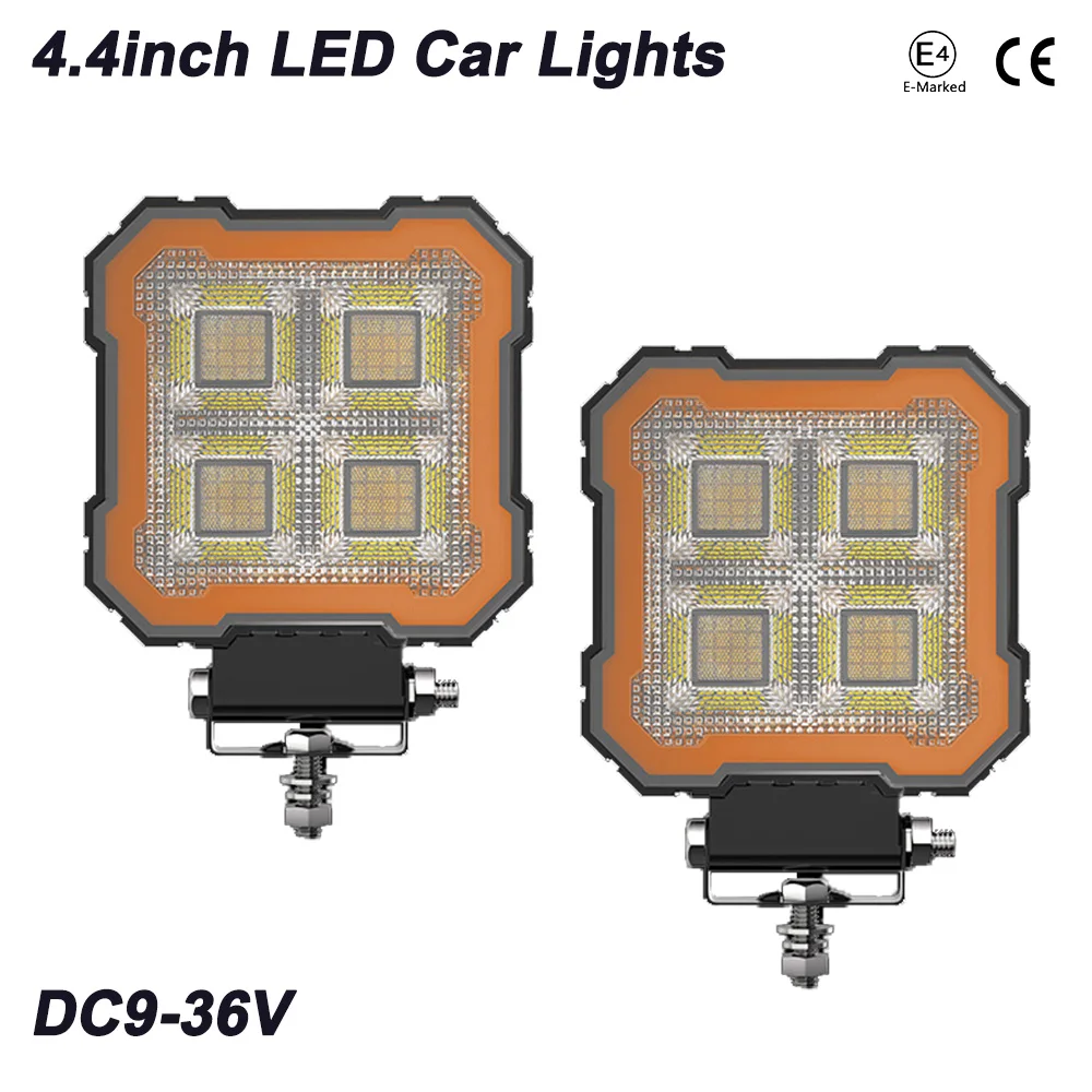 

4.4Inch LED Square Floodlight 9-36V 15W Car Work Light For Jeep Truck Boat Tractor Offroad 4X4 Barra LED Headlight Amber Flash