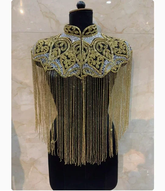 Indian Shawl Heavy Industry Beaded Shawl Long Tassel Cloud Shoulder Handmade Fashion Show Top Ancient Style Shawl Women Top Cape
