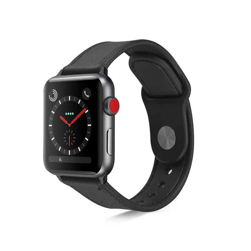 New Soft Genuine Leather + TPU Watch Strap for Apple Watch Series 7/6/se/5/4/3/2/1 (44mm 40mm 42mm 38mm)