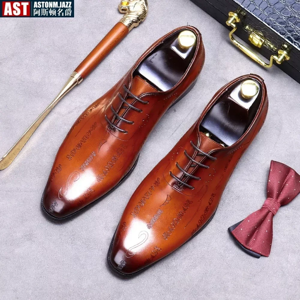 

Handmade Mens Oxford Shoes Genuine leather Brogue Dress Shoes Classic Business Formal Shoes Italian leather shoes wedding shoes