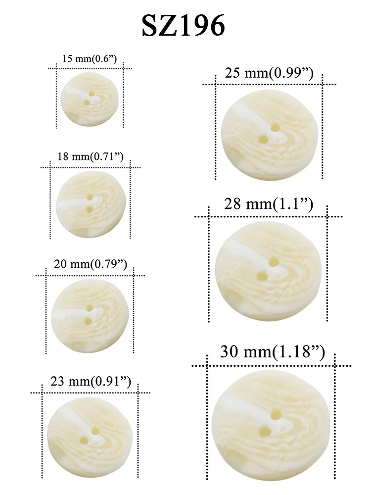 Ivory Resin Suit Buttons Sewing Clothes Accessories For Shirt Uneven Stylar Marble Grain Button 2 Holes 15mm-30mm 10PCs, 30PCs