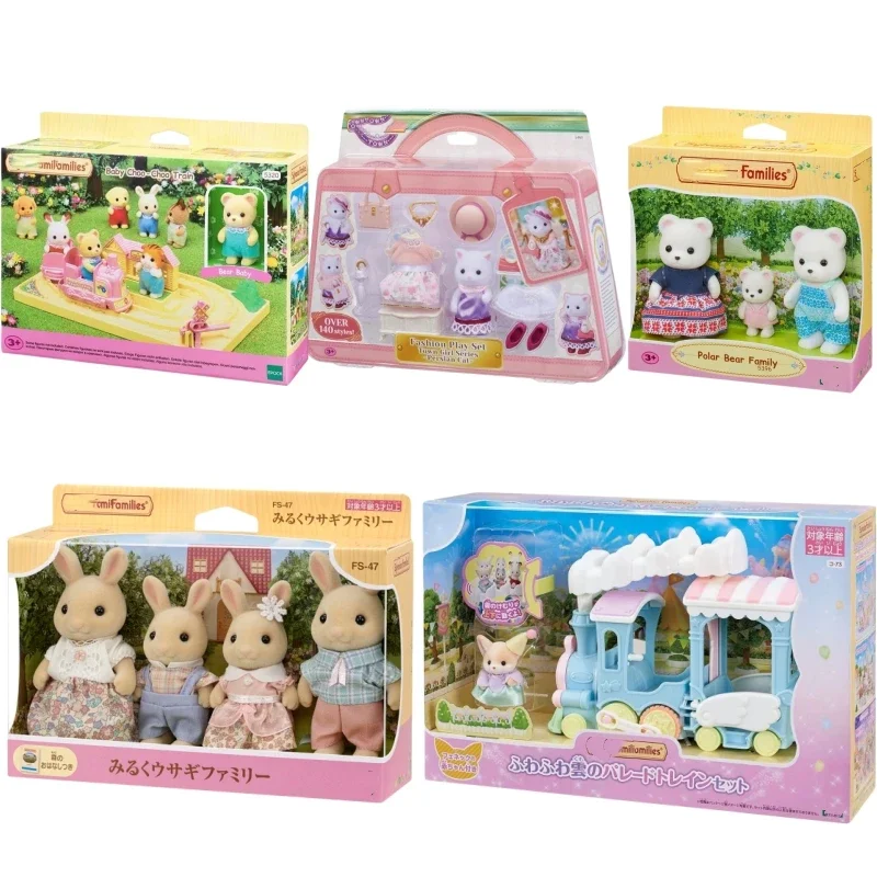 Genuine Sylvanian Families Anime Persian Cat  Cloud Rainbow Train Polar Bear Family Cute Milk Rabbit Family Doll Birthday Gift