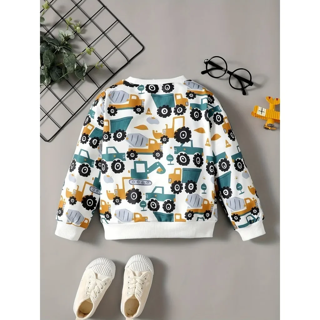 0-5 Years Toddlers Boy Cool Sweater long Sleeves Car Pattern Top  Spring and Autumn Daily Casual Versatile Clothing for Kids Boy