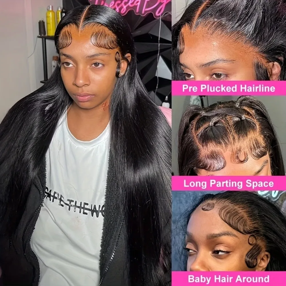 Wig Rambut Asli 13x6 Straight Lace Front, Kepadatan 200%, HD Transparent Lace Frontal, Wig Tanpa Lem, Pre Plucked, 28 Inch