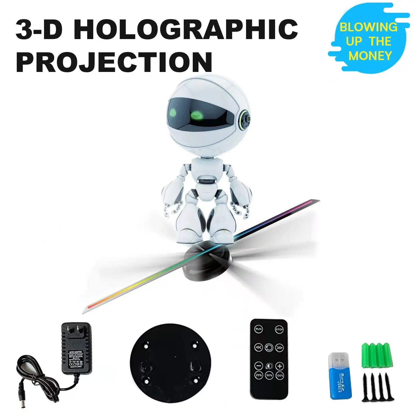 

Holographic Fan 3D Projector Floating Naked Eye Instrument Lamp Screen LED Hologrom Mobile Advertising Machine Logo Projector