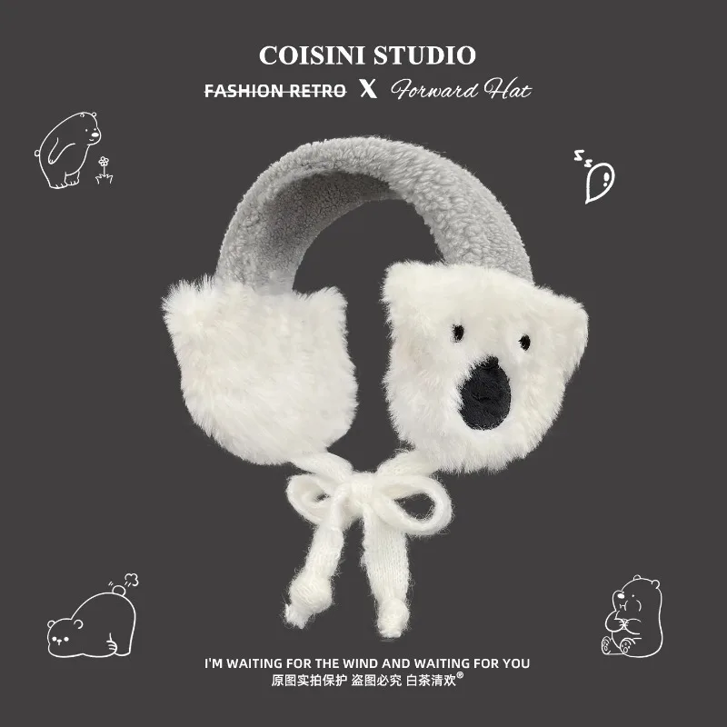 Ins لطيف الدببة الضخمة غطاء للأذنين للنساء الخريف والشتاء السفر الدافئة حماية الأذن تنوعا الحلو حزام البلوز قبعات #3