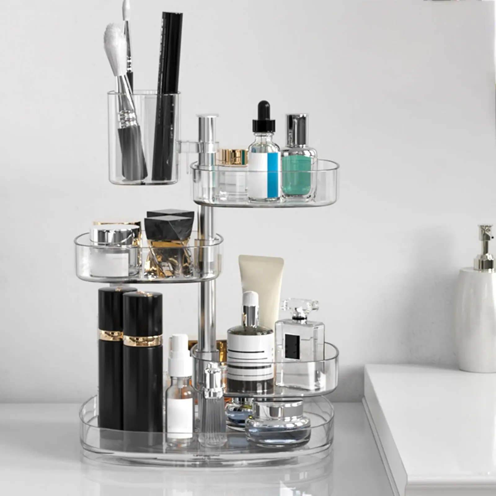 Adjustable Makeup Organizer with Rotating Feature for Brushes, Vanity, and Bedroom Storage