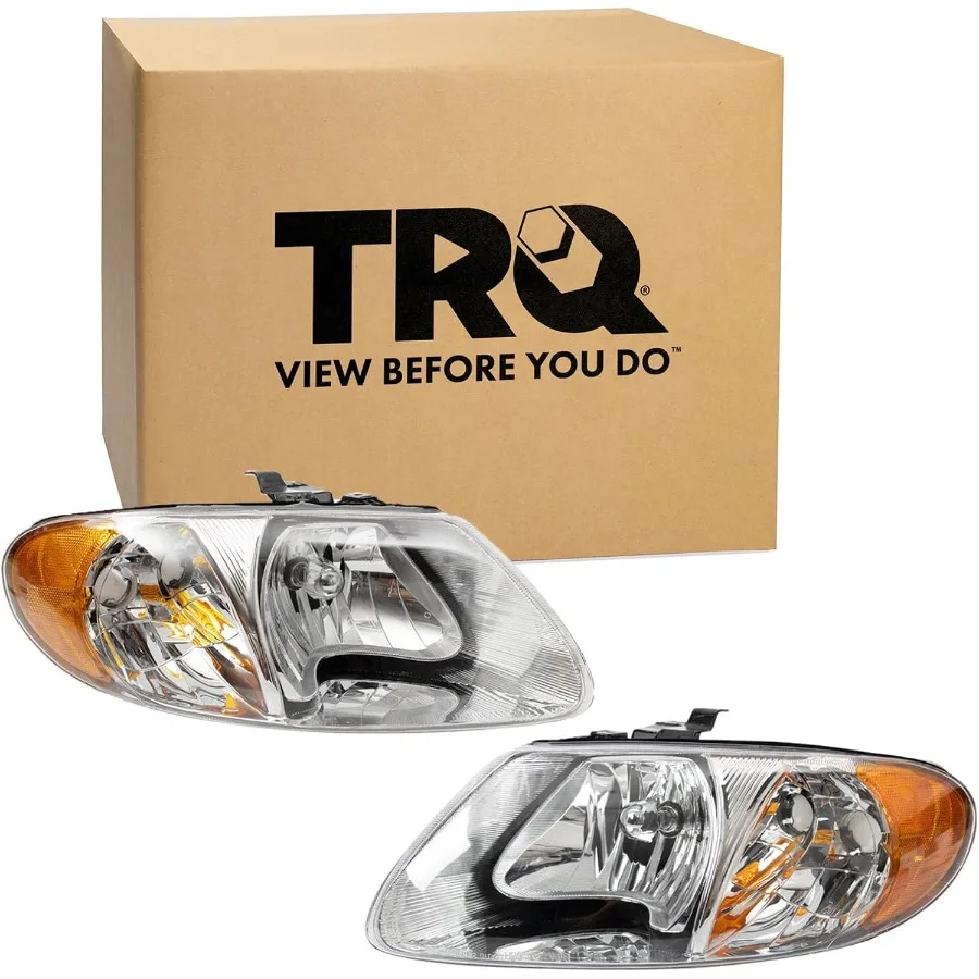 2 Piece Headlight Assembly Set with Chrome Bezel for Driver and Passenger Sides Designed for Enhanced Visibility and Modern Aes