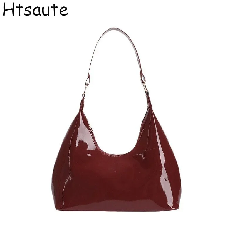 

Shoulder Bags Women Solid Harajuku Bright PU Leather Multifunction Handbags Large Capacity Crossbody Bags For Women Teens Purse