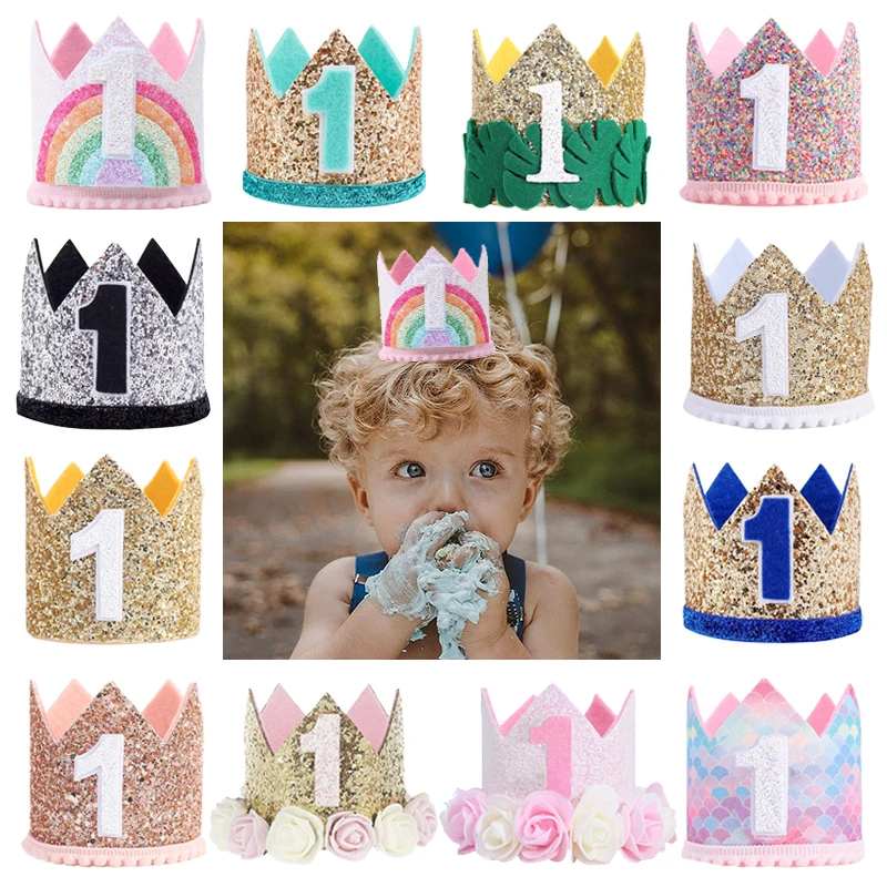 Happy Birthday Party Crown Hat Number 1 Crown One Headband Hat 1st Kids Boy Girl Baby Shower Birthday Party Decoration Supplies