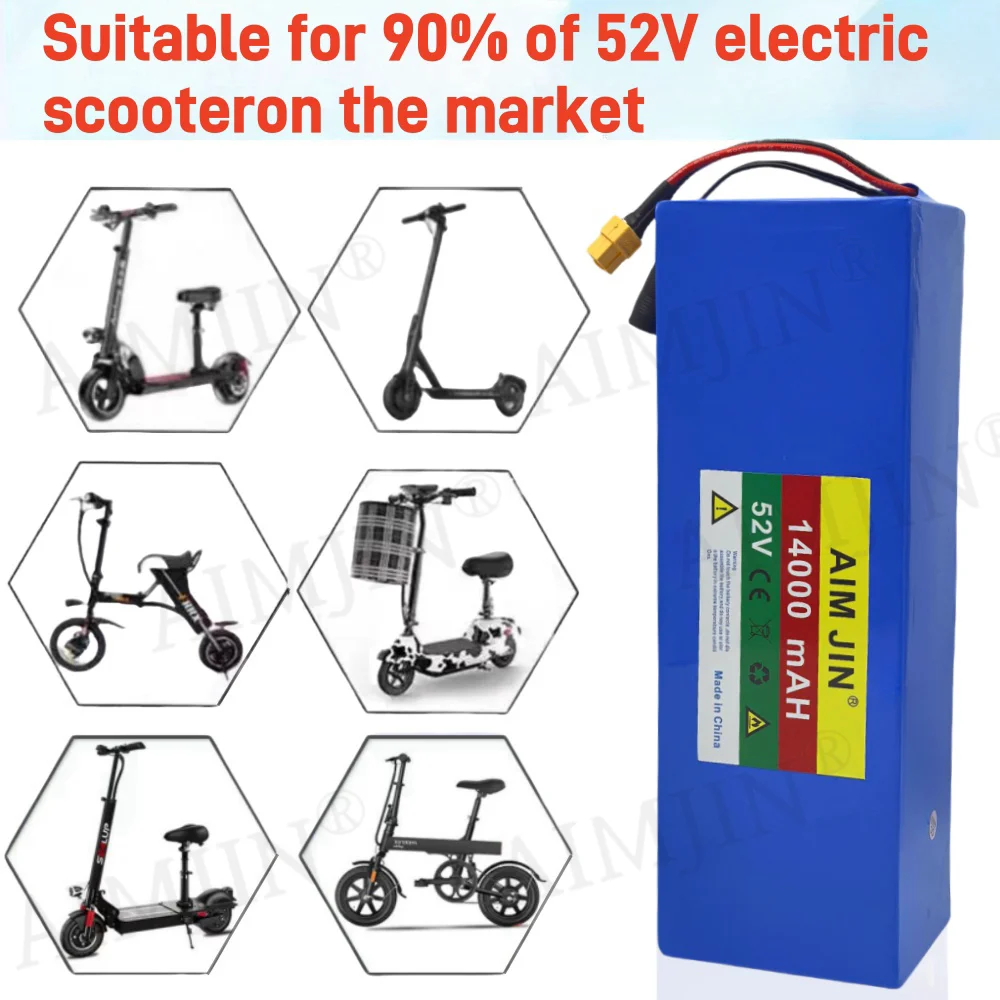 52V 14S4P 14000mah High capacity 18650 Lithium Battery 1500W with BMS for Balance Car, Bike, Scooter, Tricycle + 58.8V Charger