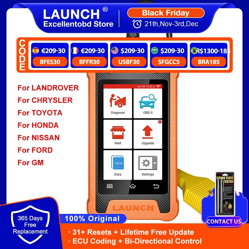 LAUNCH X431 Creader Elite Full System Diagnostic Tools OBD2 Scanner Active Test ECU Coding 31+ Resets For Ford For TOYOTA