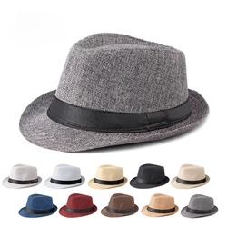 Chapeau Fedoras en lin pour hommes et femmes, chapeau de plage, haut de forme, protection solaire extérieure, d'âge moyen et ElmainJazz, printemps et été