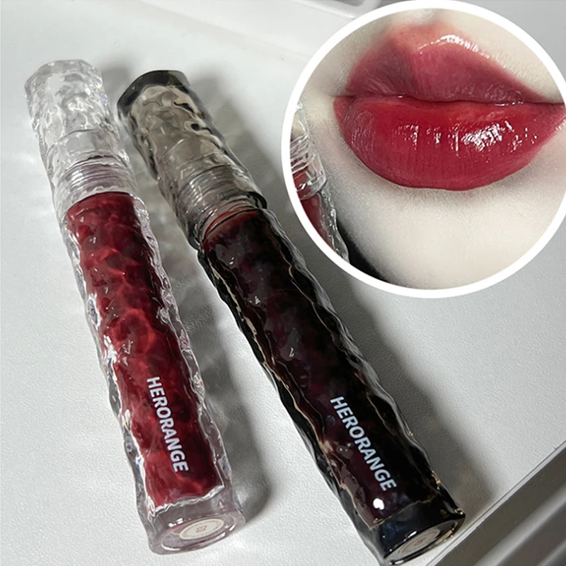 1 ชิ้น HERORANGE Glacier Rock Mirror Water Glazed Lip Glaze ให้ความชุ่มชื้นและบำรุงริมฝีปาก สร้างฟิล์มที่ไม่หลุดลอกง่าย