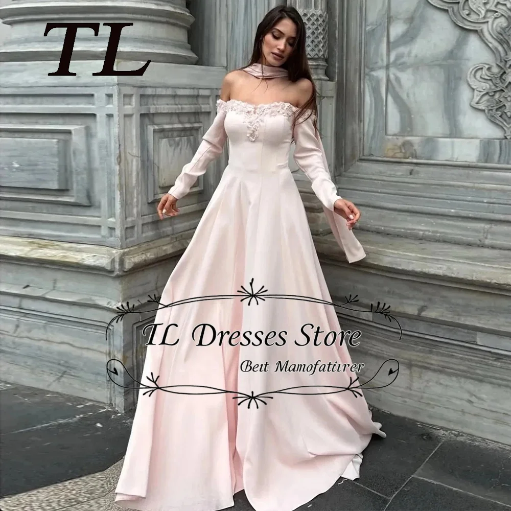 TL Pink Off the Shoulder Decal A-line Strapless SlimFit Party Evening Prom Dress Customized Saudi Bespoke Dress