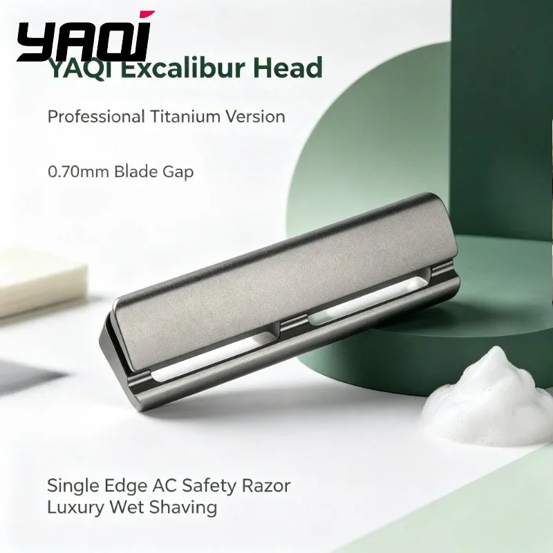 2026 YAQI Titanium Version Excalibur Single Edge AC Safety Razor Head - 0.70mm Blade Gap Man Professional Shaving Best Gift