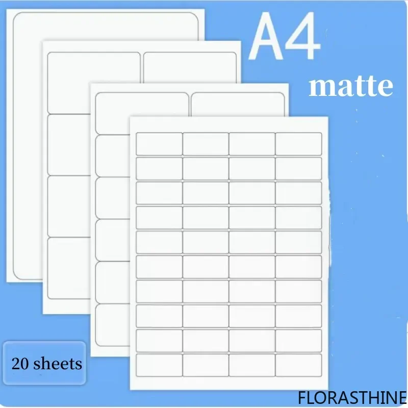 20 Sheets a4 Self-adhesive Printing Paper Cutting Blank Self-adhesive Backed Multi Paper Size Matte Inkjet Printing Labels