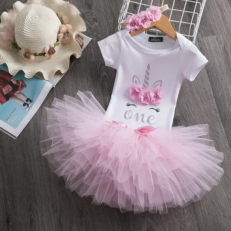 Baby Girl Dress Toddler Girls 1st Unicorn Birthday Party Dress Newborn Infant Christening Princess Gown Dress for 12M Girls